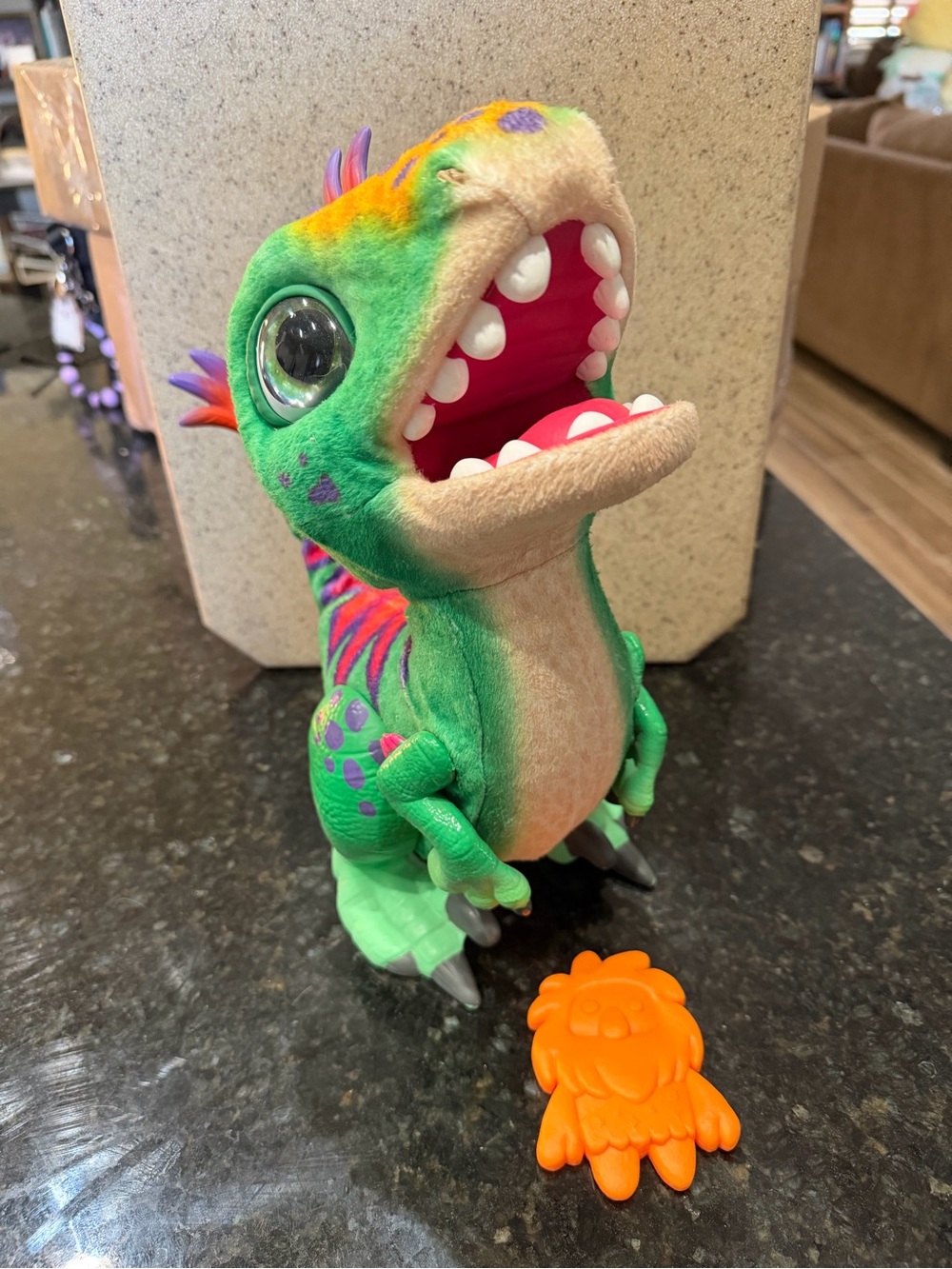 Plush Green Dino Action Figure Toy with Orange Accessory